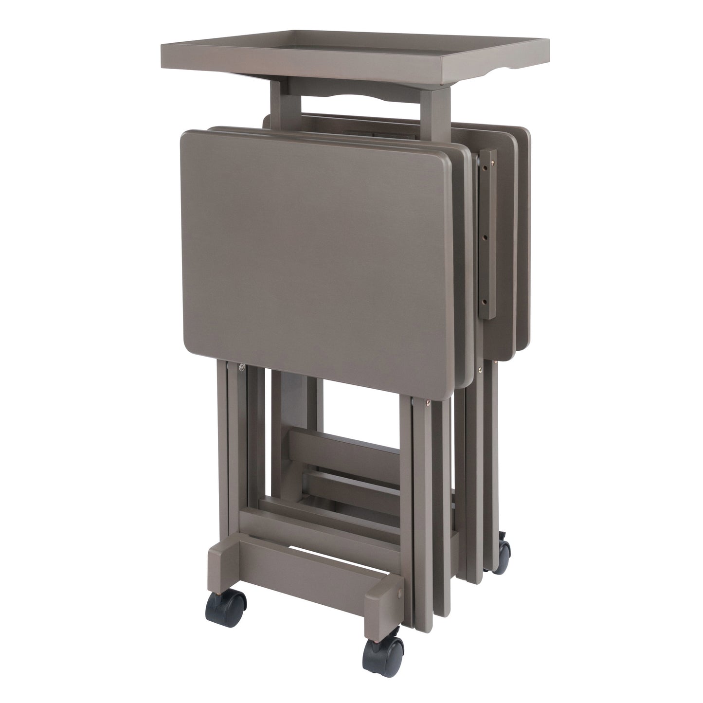 Isabelle 6-Pc Snack Table Set with Removable Serving Tray, Oyster Gray