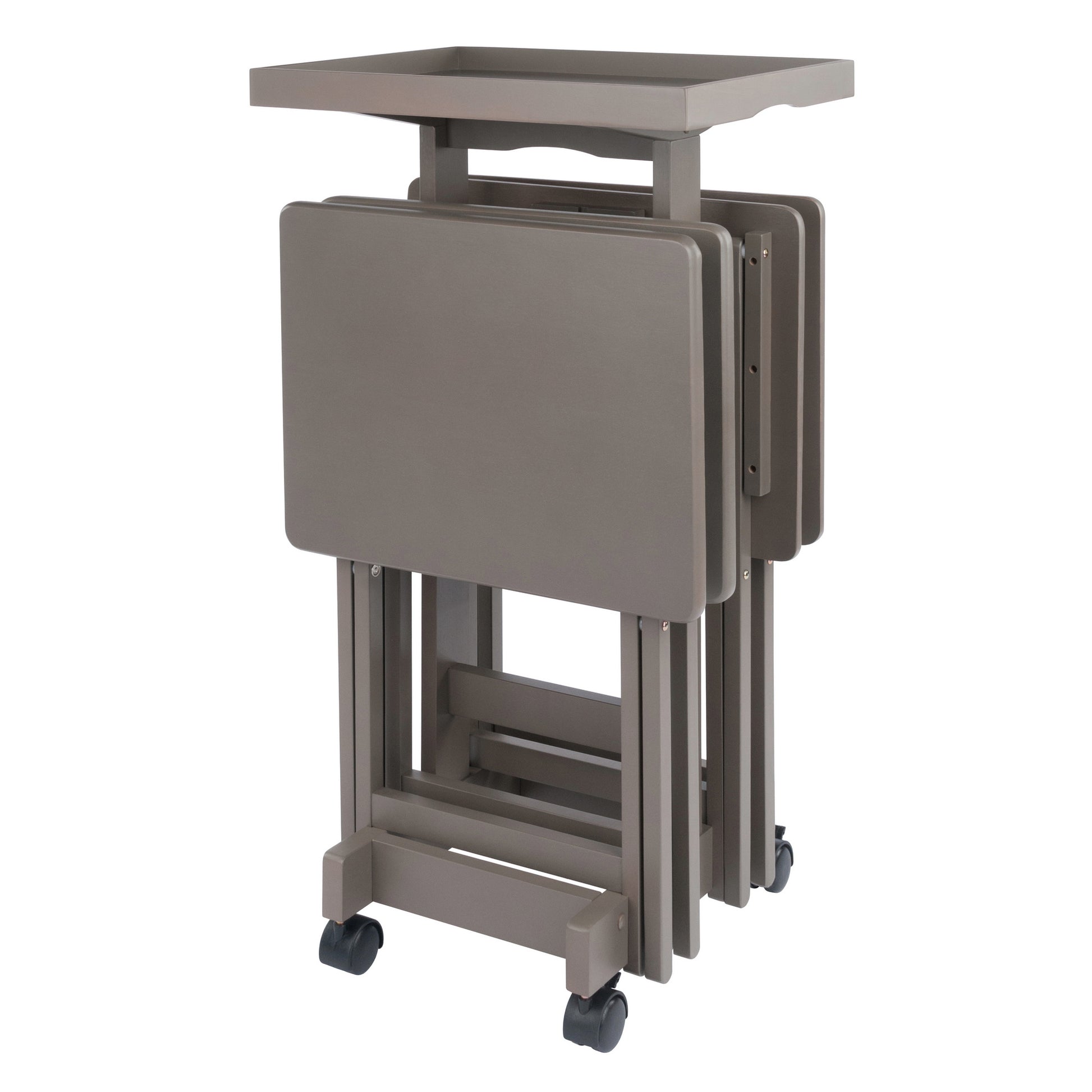 Isabelle 6-Pc Snack Table Set with Removable Serving Tray, Oyster Gray