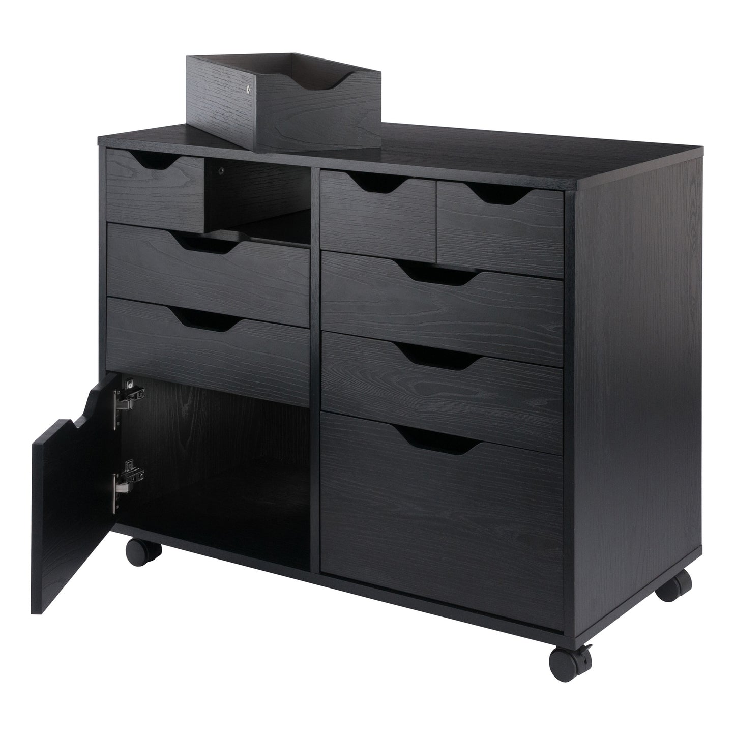 Halifax Bins & Drawers Multi-Storage Wide Mobile Cabinet,. Black