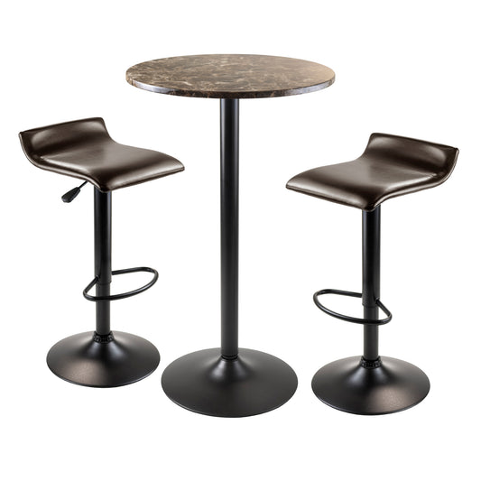 Cora 3-Pc Round Pub Table with Adjustable Swivel Stools, Black and Espresso