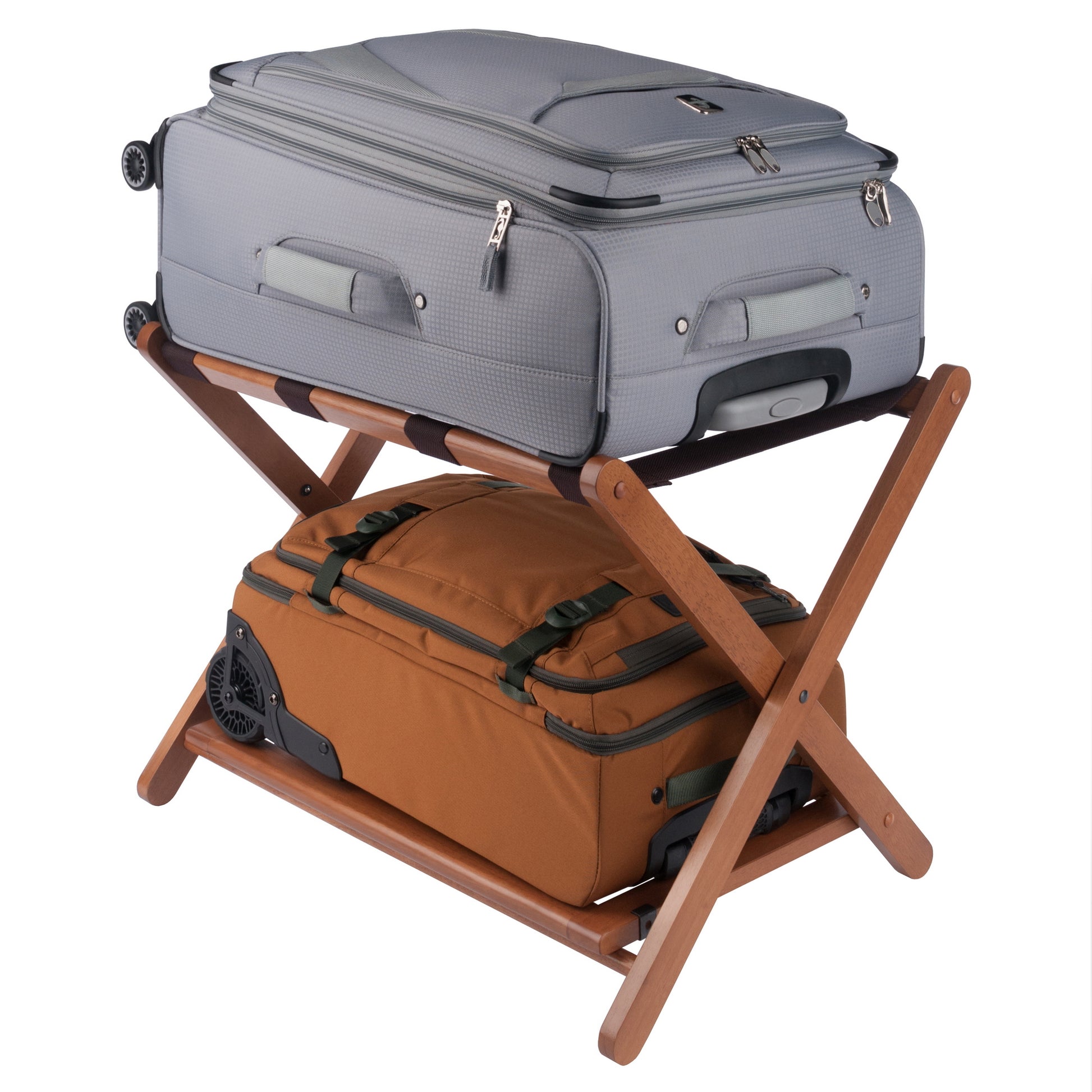 Reese Luggage Rack with Shelf, Teak