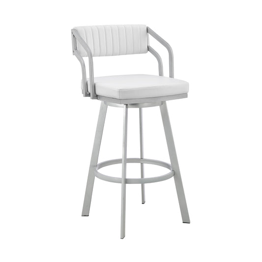 Scranton Swivel Faux Leather and Silver Metal Bar Stool