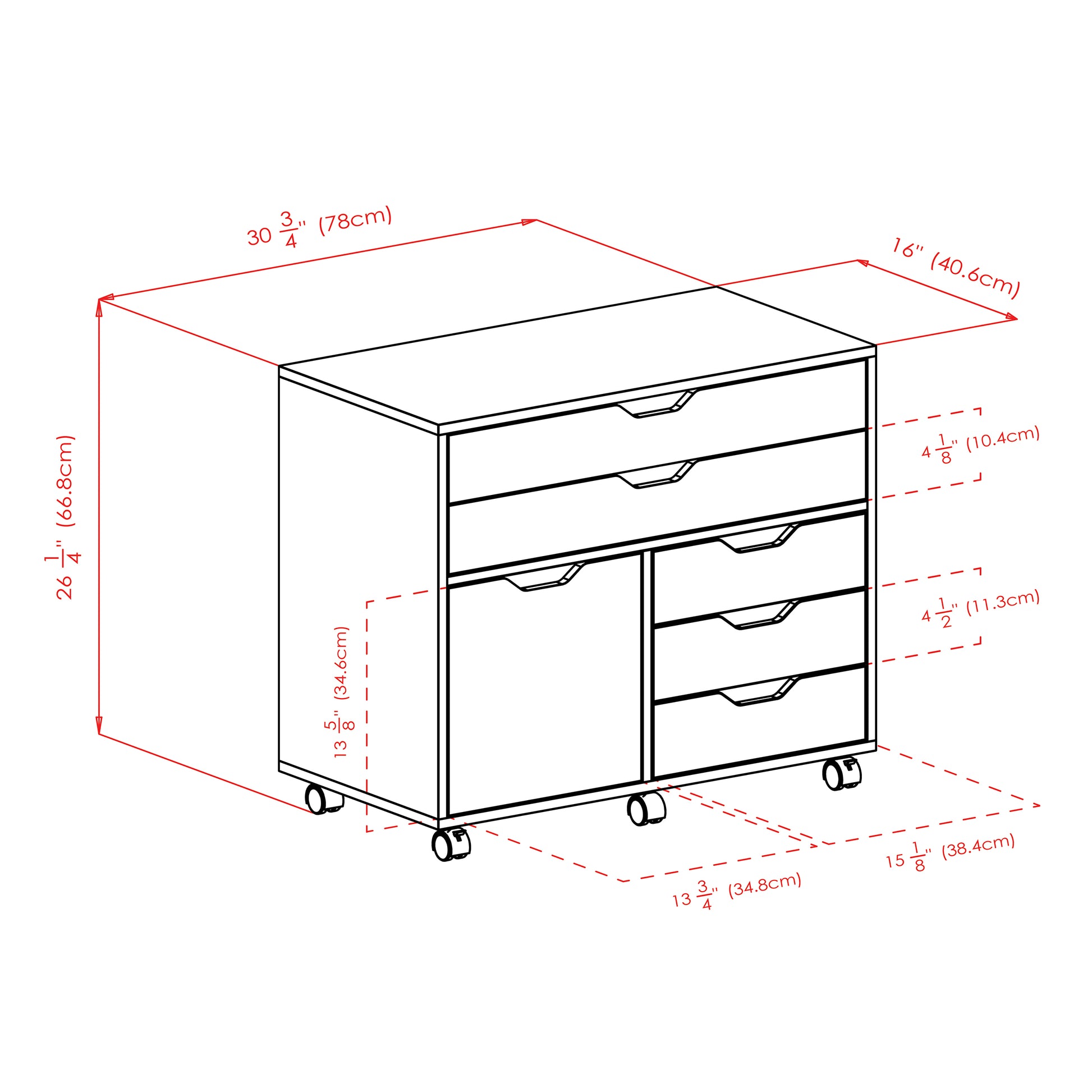 Halifax 3-Section Multi-Storage Mobile Cabinet, Charcoal