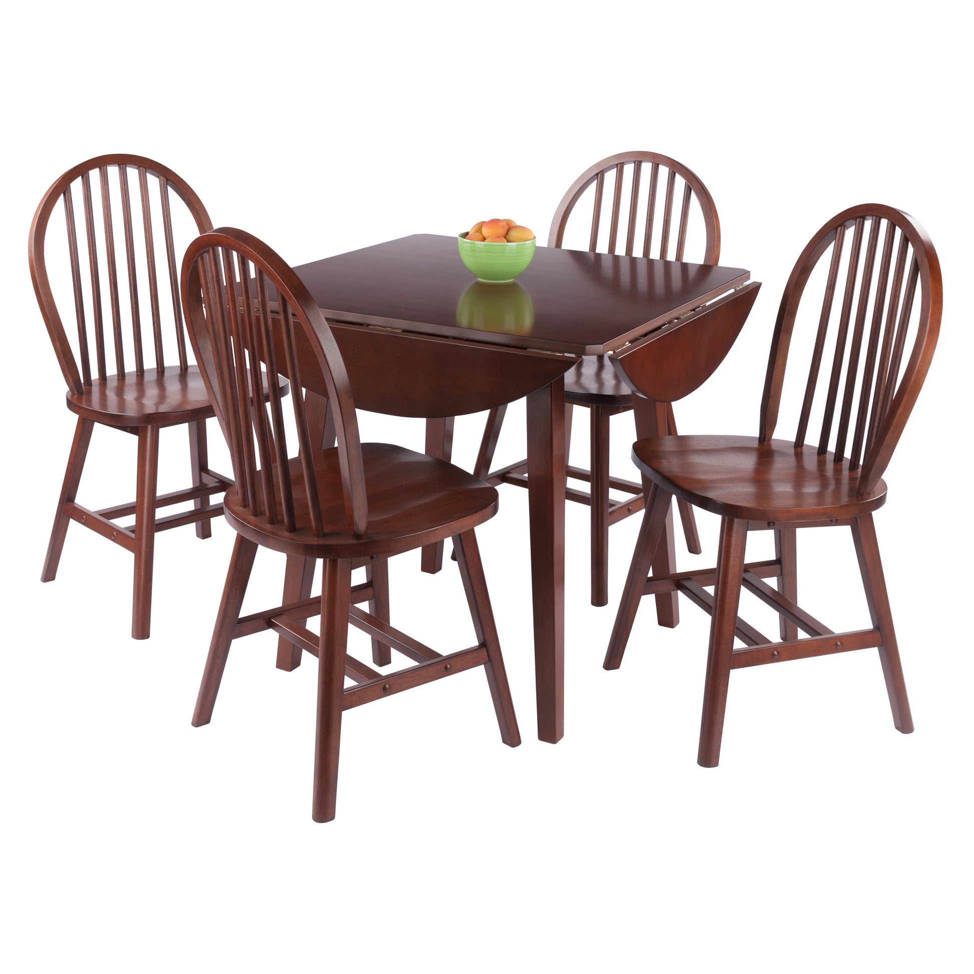 Dawson Extendable Round Dining Table with 4 Windsor Chairs, 43" Wide, Walnut