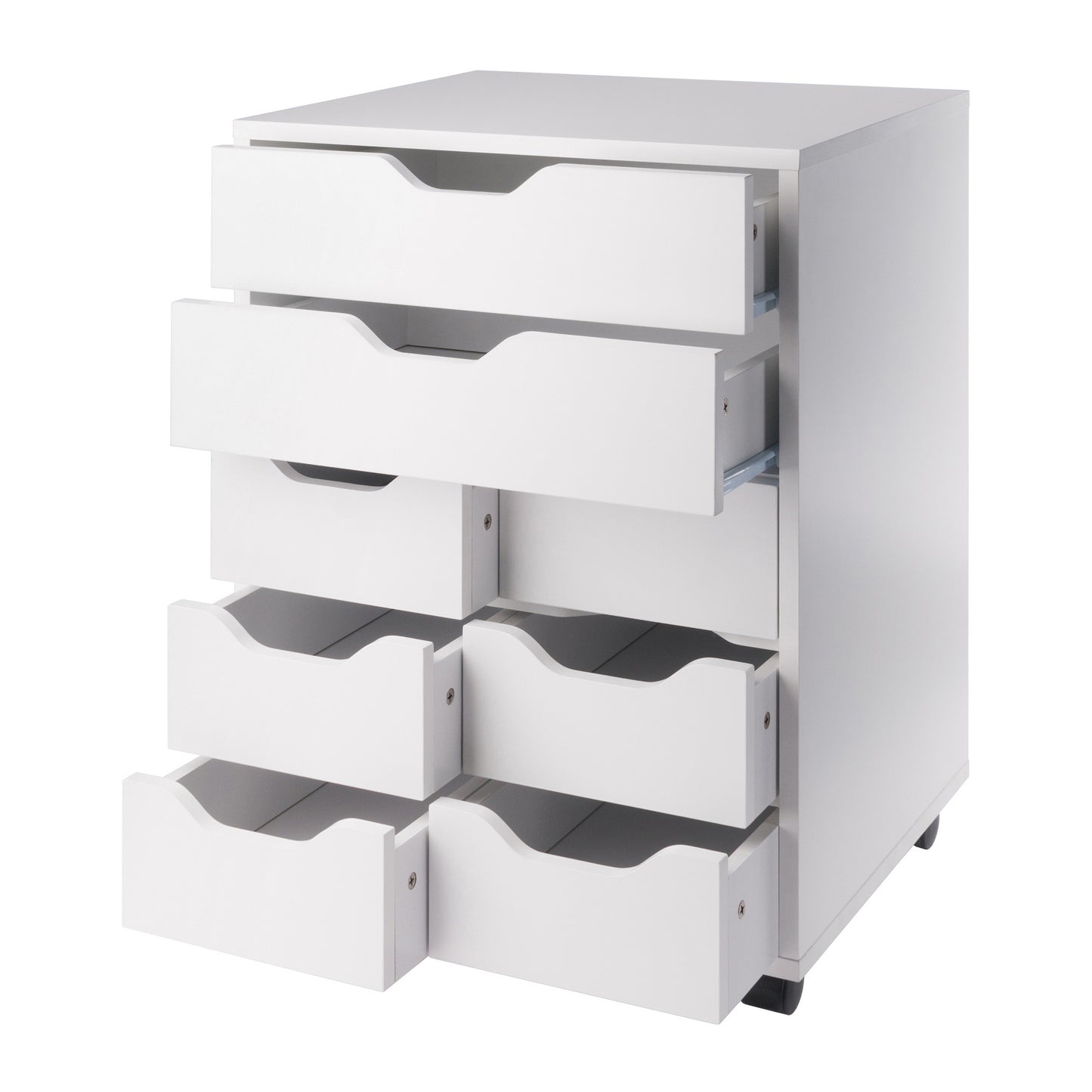 Norfolk 6 Bins, 2 Drawer Mobile Cabinet, White Finish