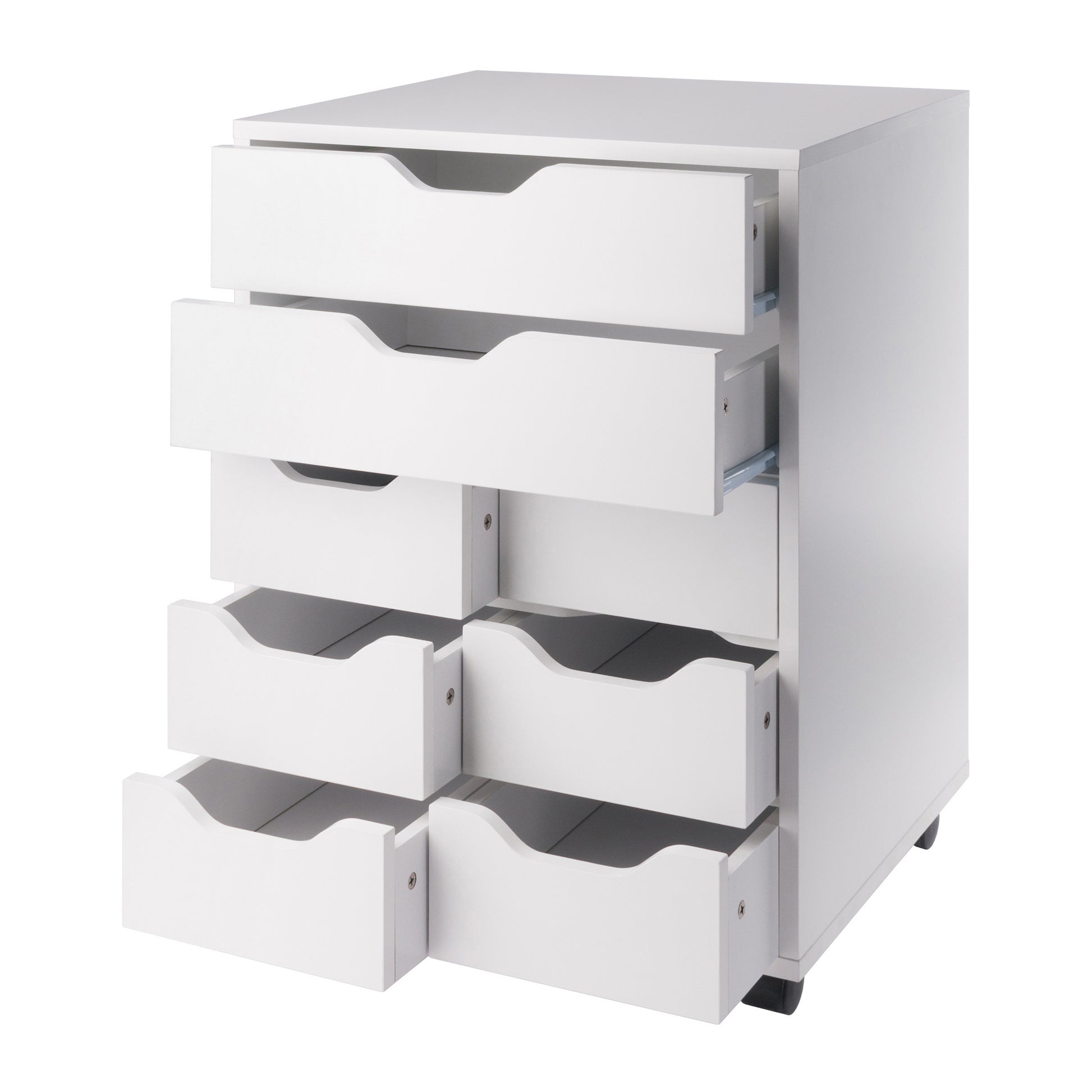 Norfolk 6 Bins, 2 Drawer Mobile Cabinet, White Finish