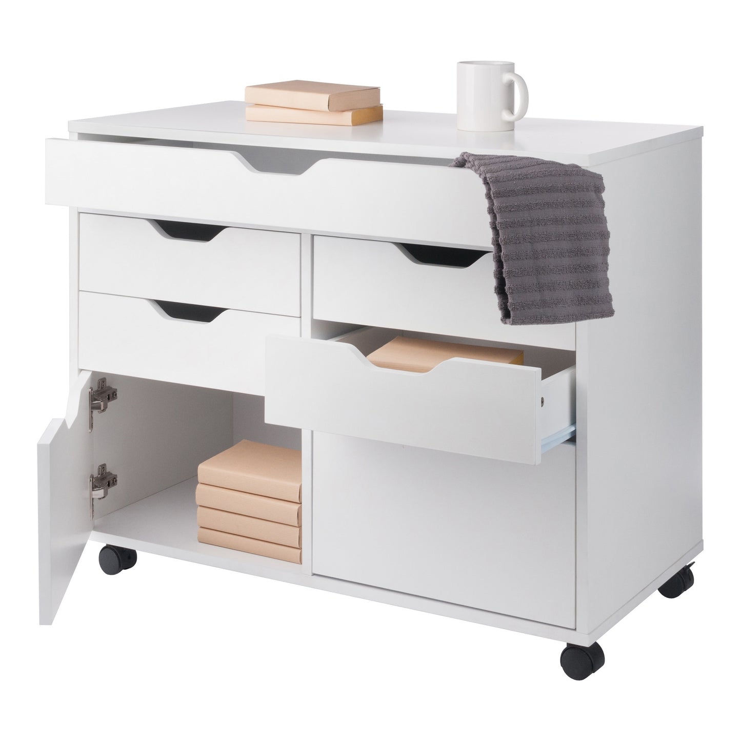 Halifax 5-Drawer Mulit-Storage Mobile Cabinet, White