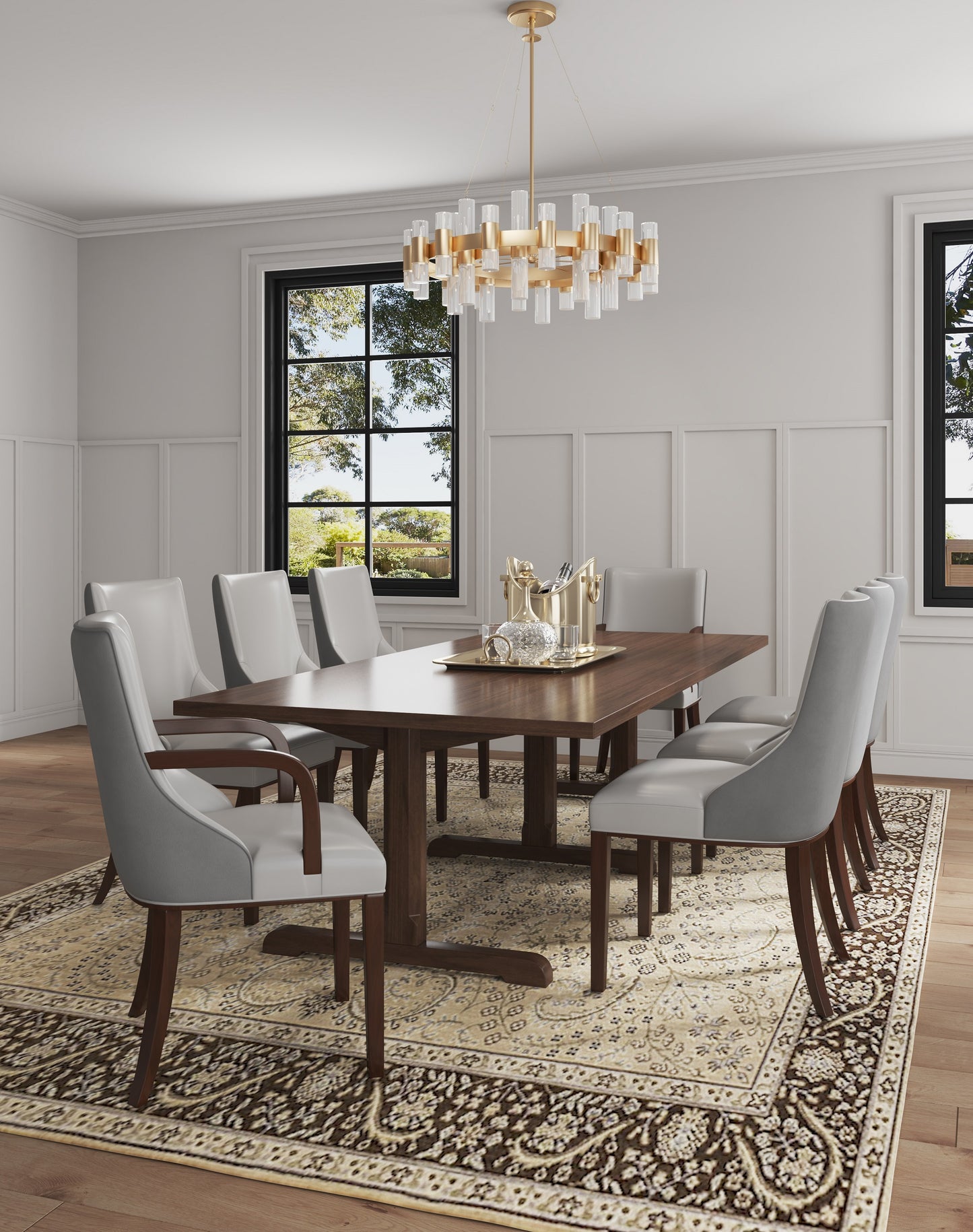 Manhattan Comfort Shubert 8-Piece Modern Faux Leather and Velvet Dining Chair Set in Light Grey 8-DC055AR-LG