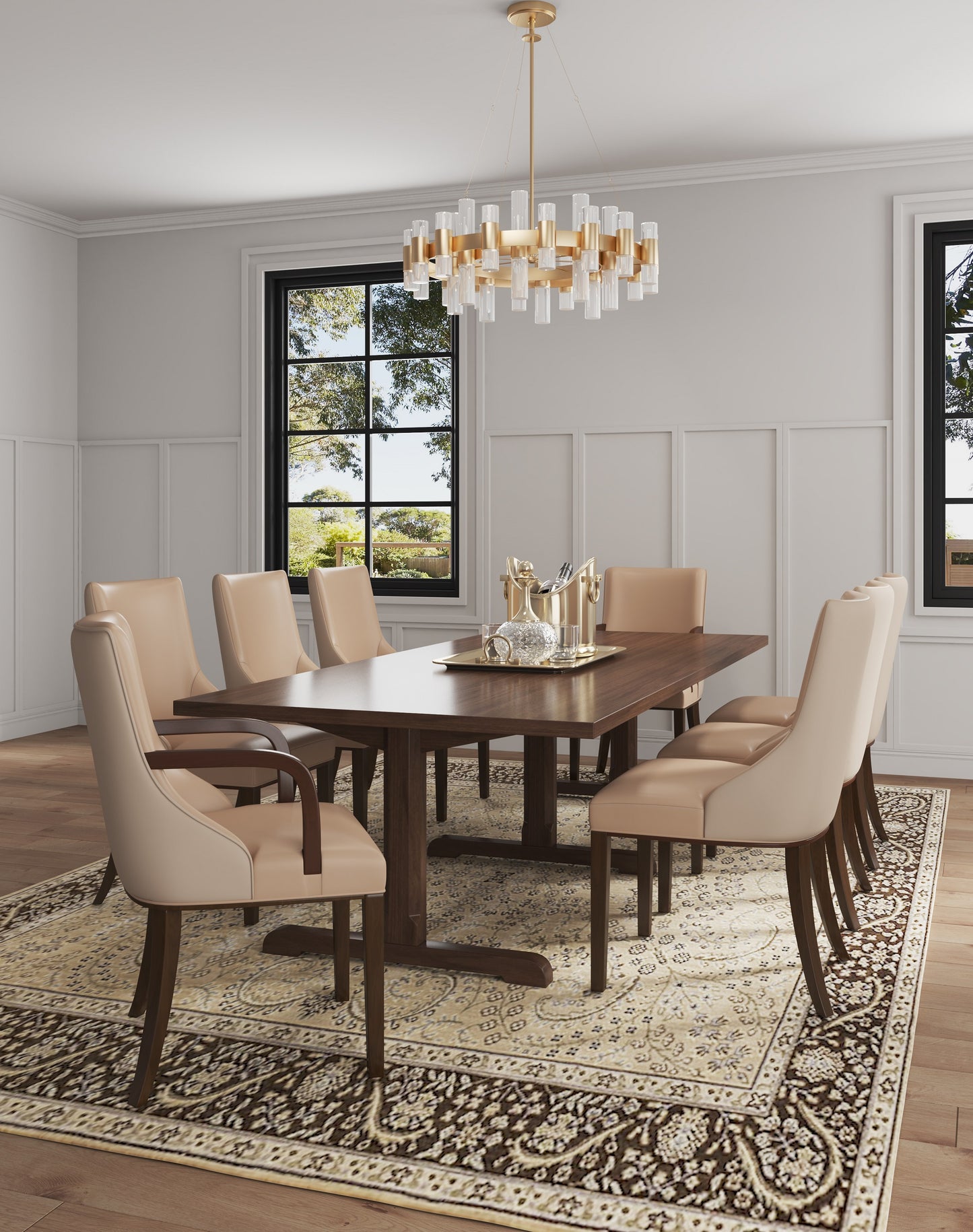 Manhattan Comfort Shubert 8-Piece Modern Faux Leather and Velvet Dining Chair Set in Tan 8-DC055AR-TN