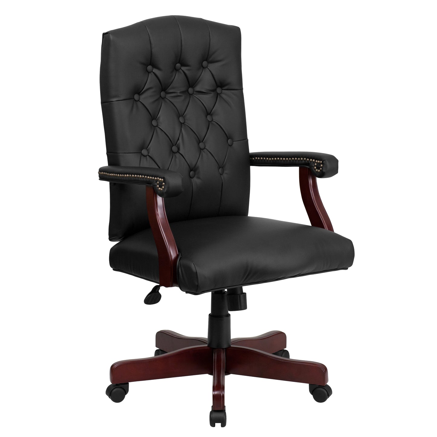 Martha Washington Black LeatherSoft Executive Swivel Office Chair with Arms Black LeatherSoft/Mahogany Frame