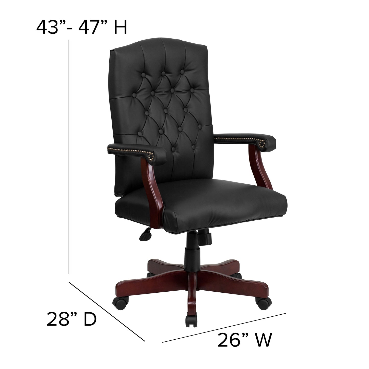 Martha Washington Black LeatherSoft Executive Swivel Office Chair with Arms Black LeatherSoft/Mahogany Frame