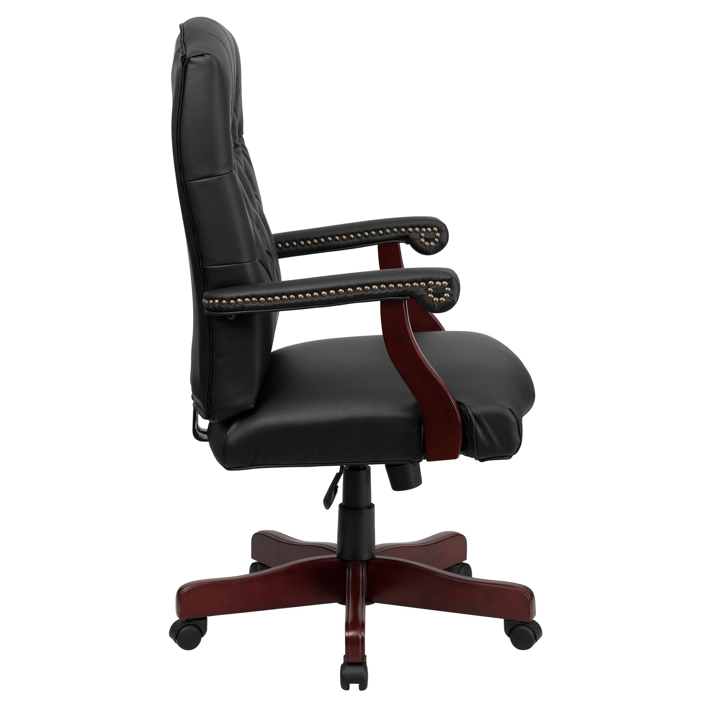 Martha Washington Black LeatherSoft Executive Swivel Office Chair with Arms Black LeatherSoft/Mahogany Frame