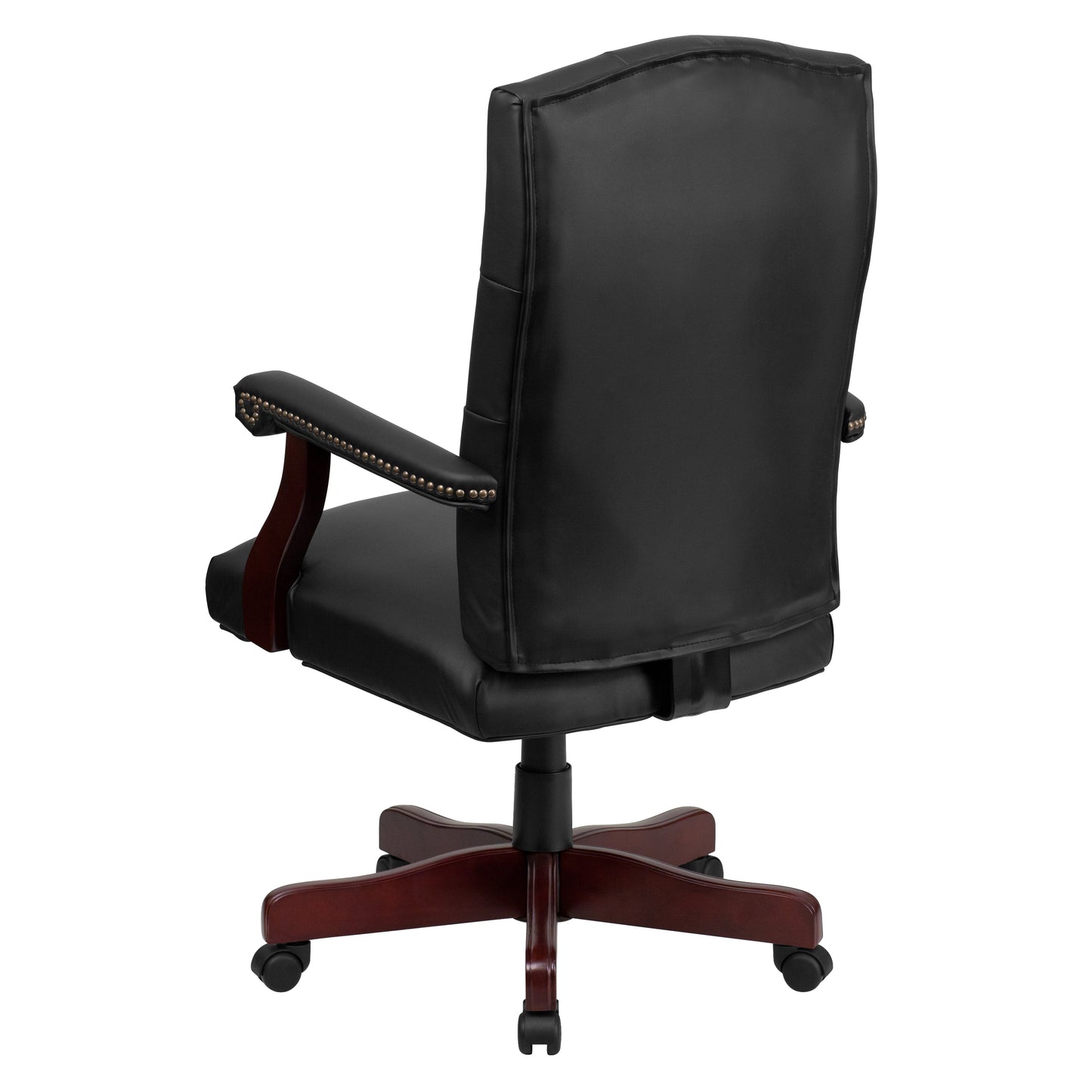 Martha Washington Black LeatherSoft Executive Swivel Office Chair with Arms Black LeatherSoft/Mahogany Frame