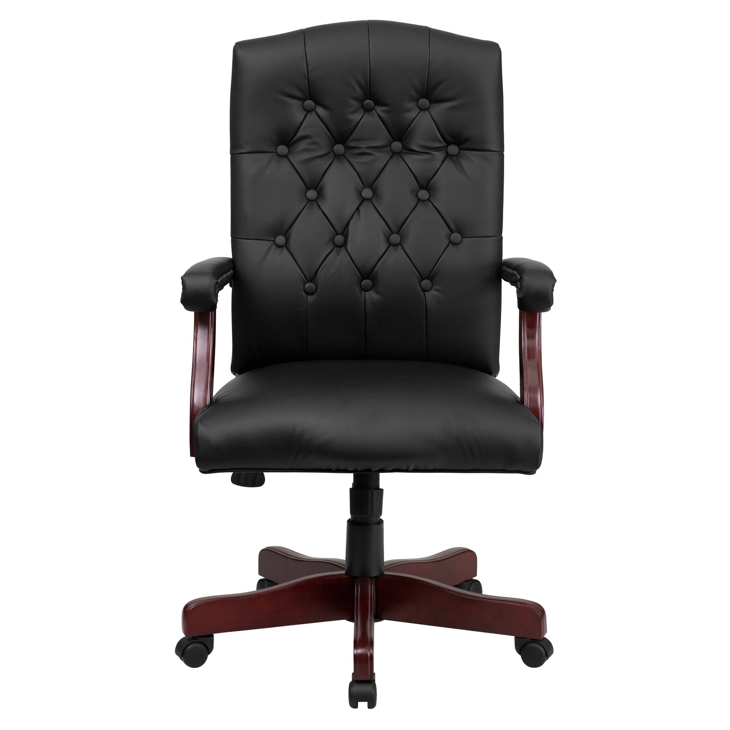 Martha Washington Black LeatherSoft Executive Swivel Office Chair with Arms Black LeatherSoft/Mahogany Frame