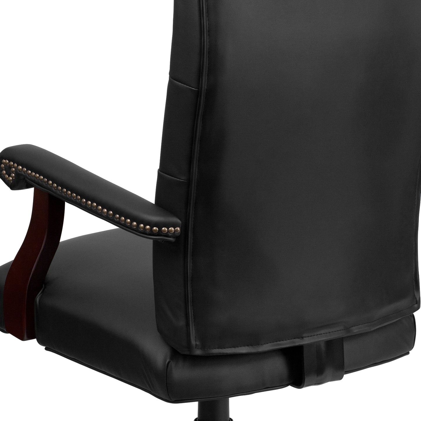 Martha Washington Black LeatherSoft Executive Swivel Office Chair with Arms Black LeatherSoft/Mahogany Frame