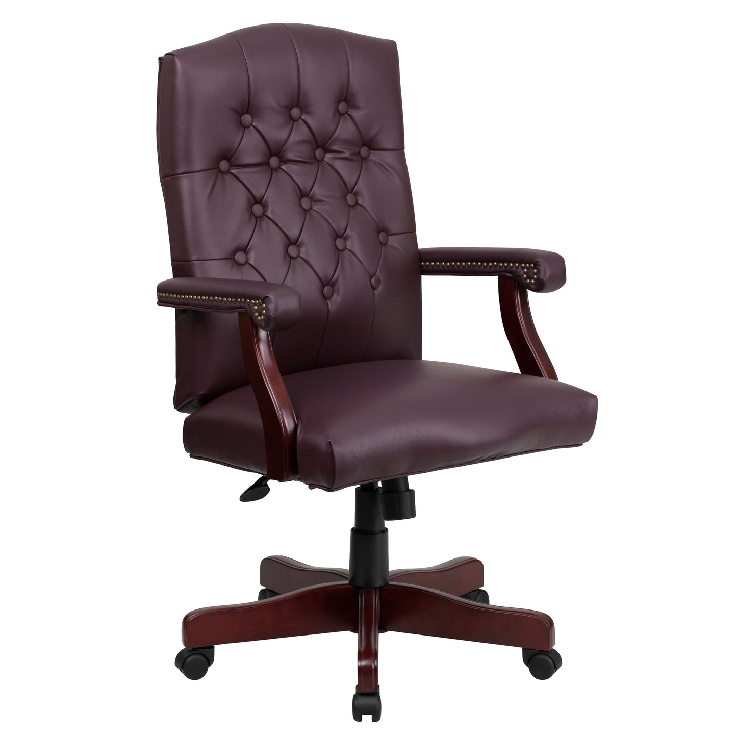 Martha Washington Burgundy LeatherSoft Executive Swivel Office Chair with Arms Burgundy LeatherSoft/Mahogany Frame