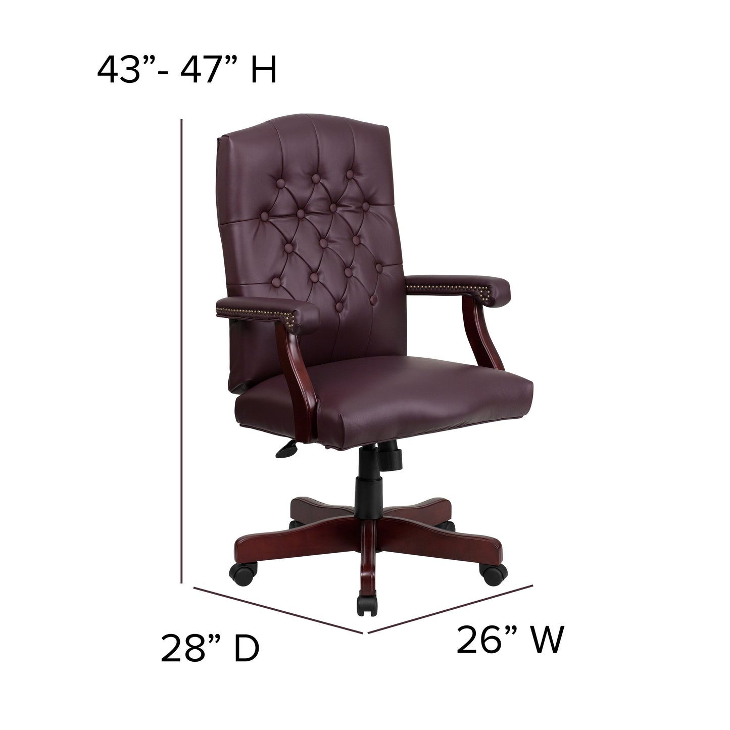 Martha Washington Burgundy LeatherSoft Executive Swivel Office Chair with Arms Burgundy LeatherSoft/Mahogany Frame