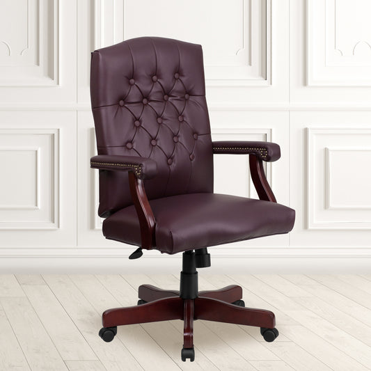 Martha Washington Burgundy LeatherSoft Executive Swivel Office Chair with Arms Burgundy LeatherSoft/Mahogany Frame 801L-LF0019-BY-LEA-GG