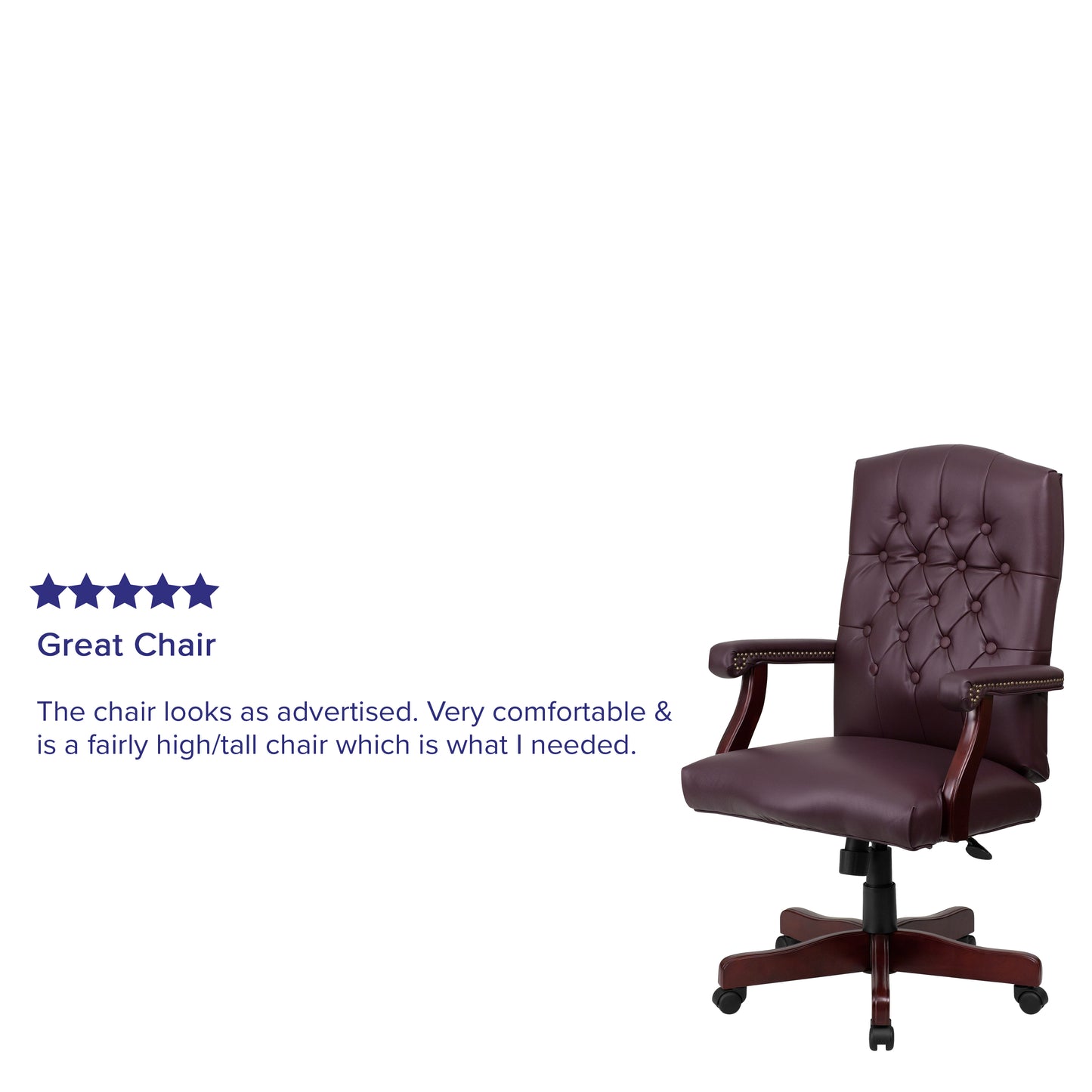 Martha Washington Burgundy LeatherSoft Executive Swivel Office Chair with Arms Burgundy LeatherSoft/Mahogany Frame