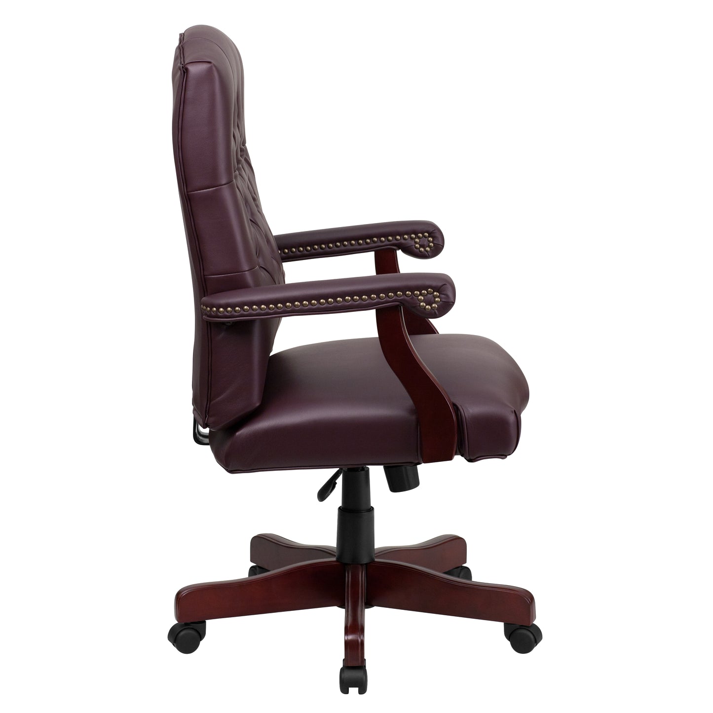 Martha Washington Burgundy LeatherSoft Executive Swivel Office Chair with Arms Burgundy LeatherSoft/Mahogany Frame