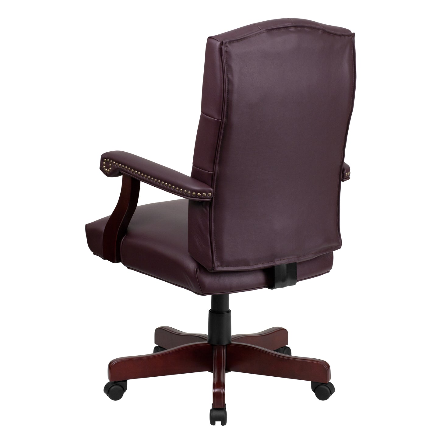 Martha Washington Burgundy LeatherSoft Executive Swivel Office Chair with Arms Burgundy LeatherSoft/Mahogany Frame