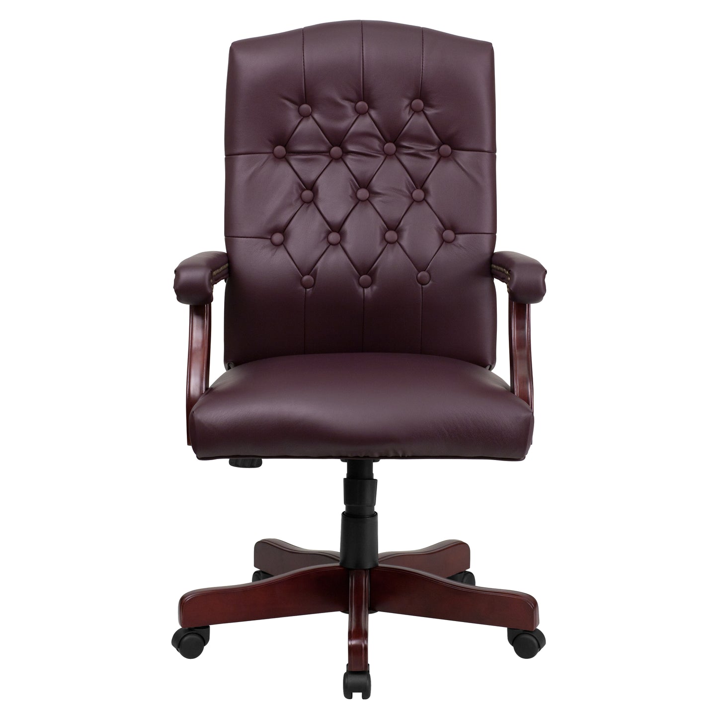 Martha Washington Burgundy LeatherSoft Executive Swivel Office Chair with Arms Burgundy LeatherSoft/Mahogany Frame