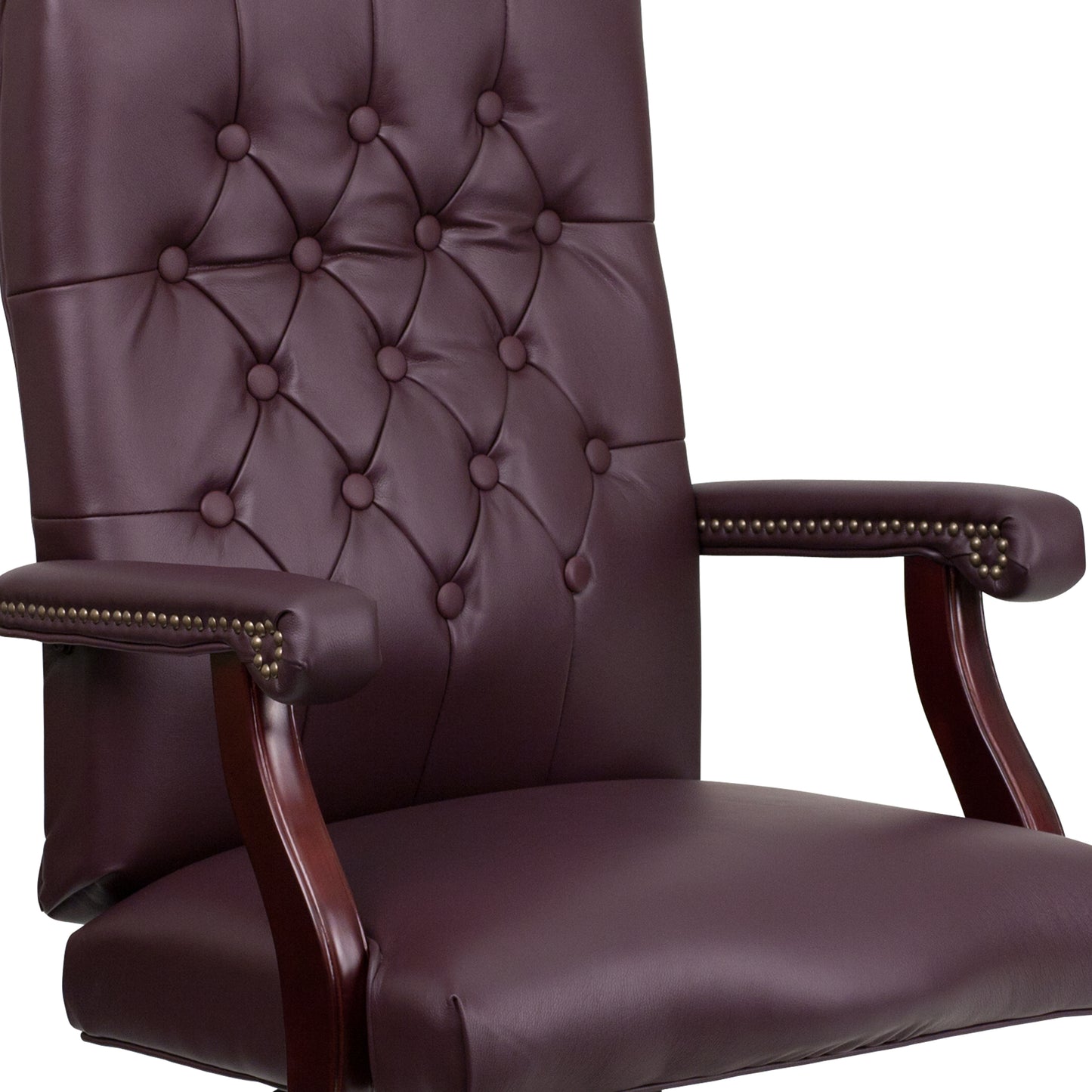 Martha Washington Burgundy LeatherSoft Executive Swivel Office Chair with Arms Burgundy LeatherSoft/Mahogany Frame