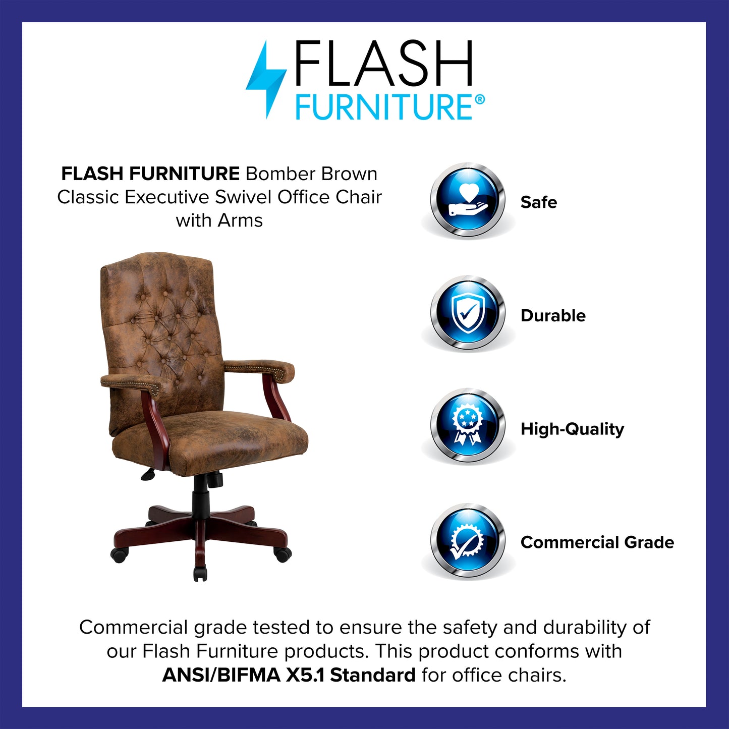 Derrick Bomber Brown Classic Executive Swivel Office Chair with Arms Bomber Brown Microfiber/Mahogany Frame