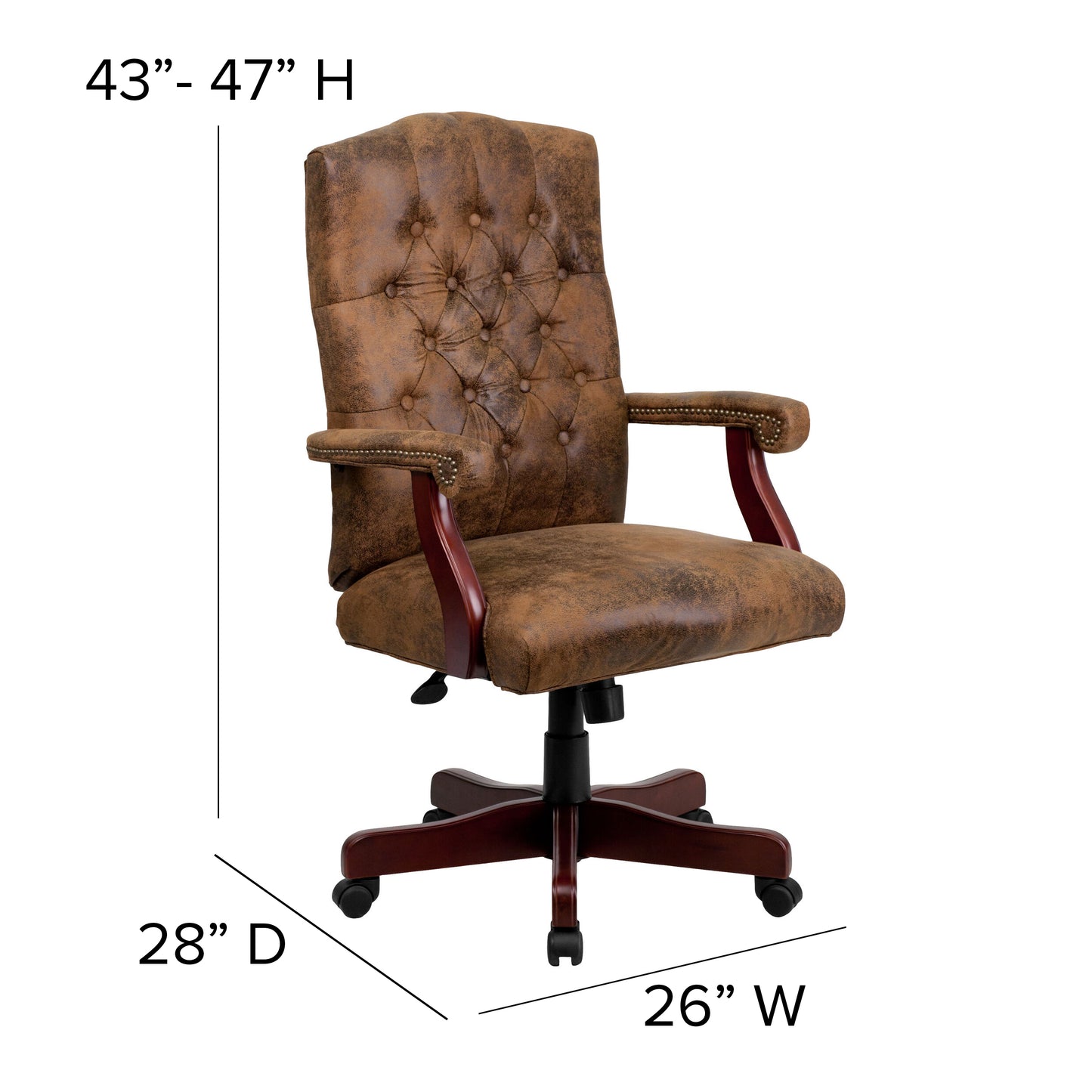 Derrick Bomber Brown Classic Executive Swivel Office Chair with Arms Bomber Brown Microfiber/Mahogany Frame