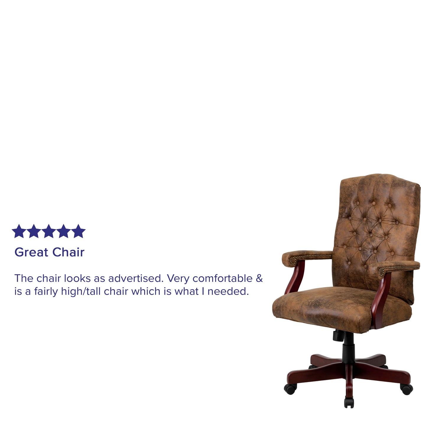 Derrick Bomber Brown Classic Executive Swivel Office Chair with Arms Bomber Brown Microfiber/Mahogany Frame