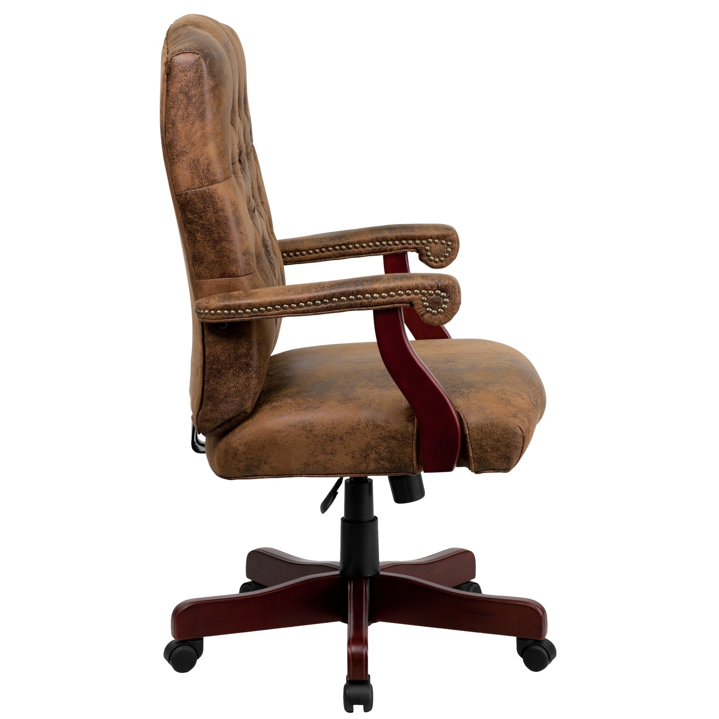 Derrick Bomber Brown Classic Executive Swivel Office Chair with Arms Bomber Brown Microfiber/Mahogany Frame