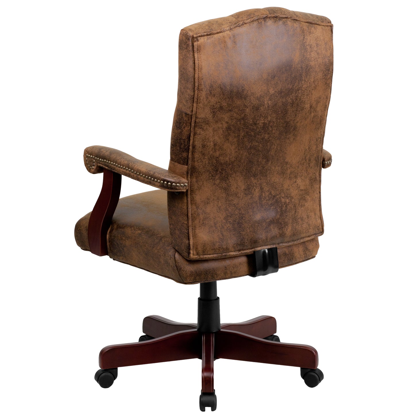 Derrick Bomber Brown Classic Executive Swivel Office Chair with Arms Bomber Brown Microfiber/Mahogany Frame