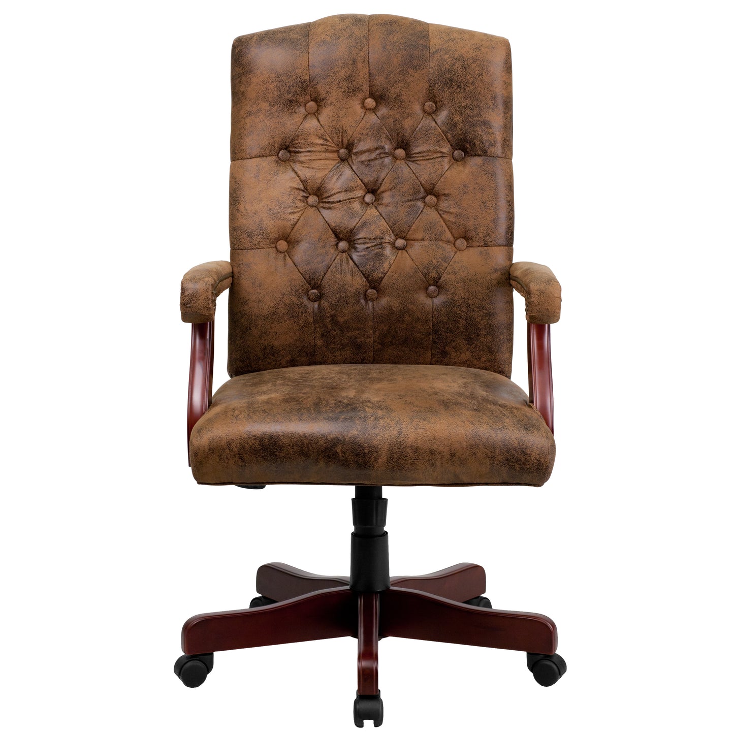 Derrick Bomber Brown Classic Executive Swivel Office Chair with Arms Bomber Brown Microfiber/Mahogany Frame
