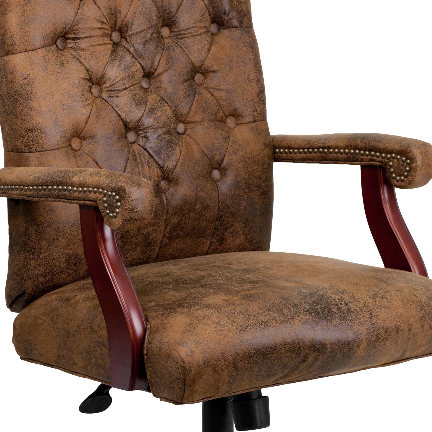 Derrick Bomber Brown Classic Executive Swivel Office Chair with Arms Bomber Brown Microfiber/Mahogany Frame