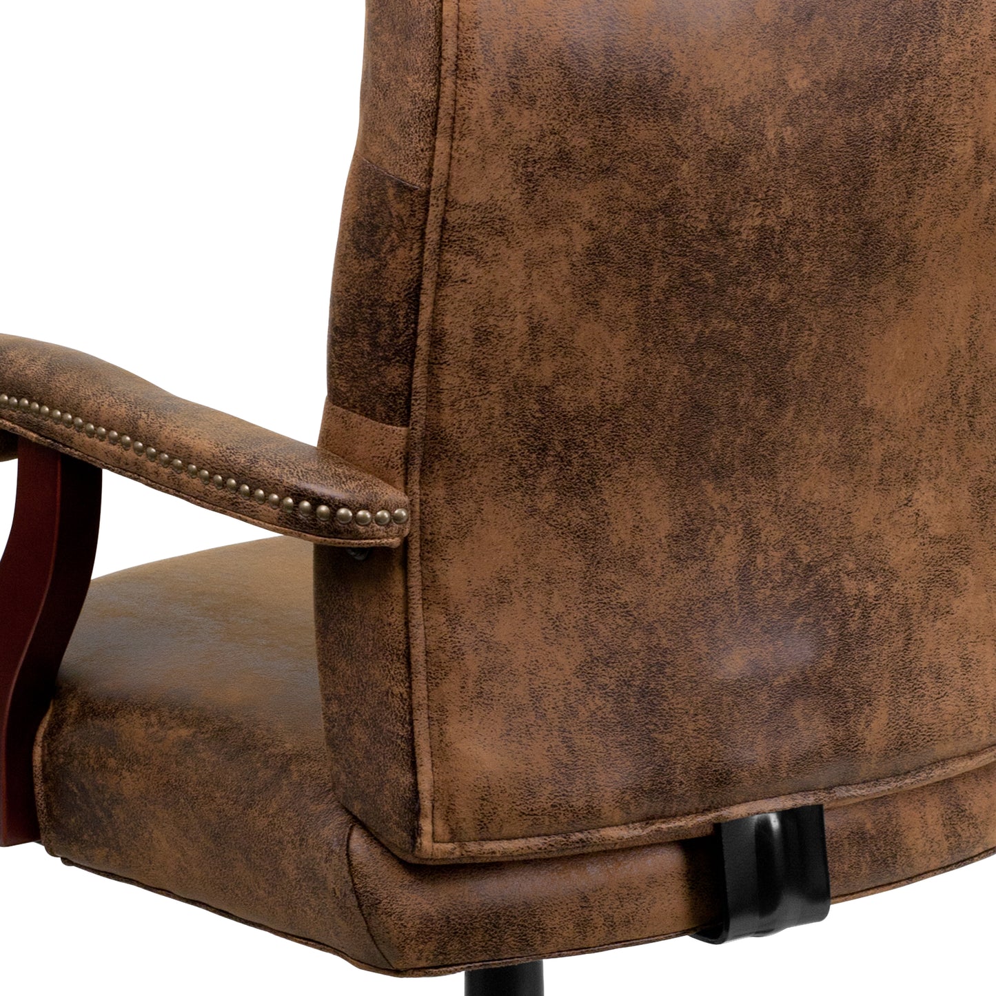Derrick Bomber Brown Classic Executive Swivel Office Chair with Arms Bomber Brown Microfiber/Mahogany Frame