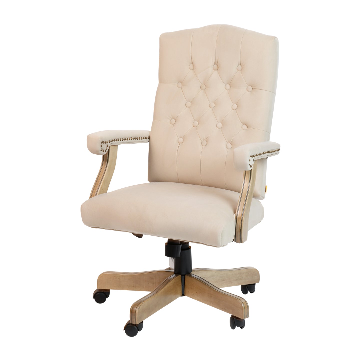 Derrick Ivory Microfiber Classic Executive Swivel Office Chair with Driftwood Arms and Base Ivory Microfiber/Driftwood Frame