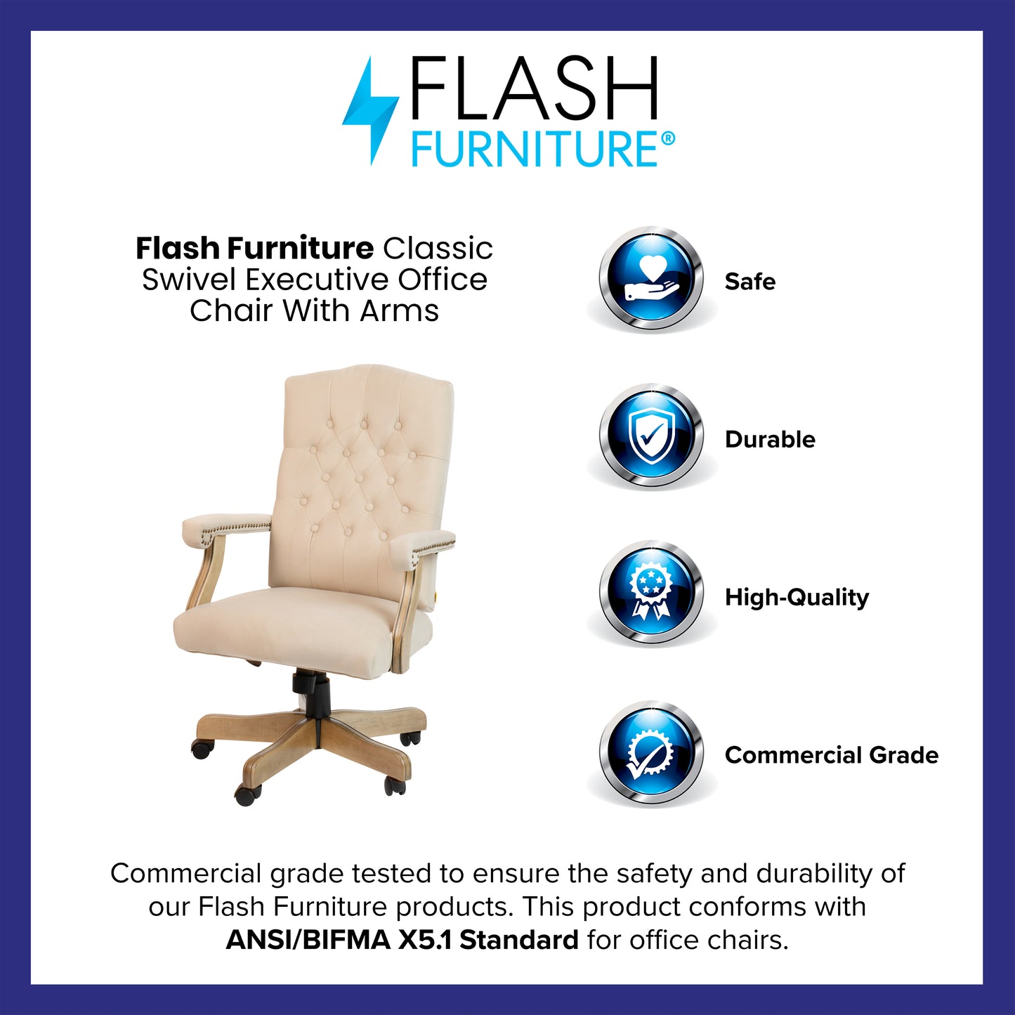 Derrick Ivory Microfiber Classic Executive Swivel Office Chair with Driftwood Arms and Base Ivory Microfiber/Driftwood Frame