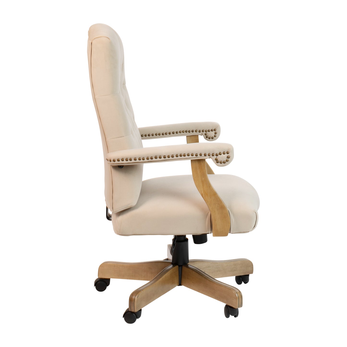 Derrick Ivory Microfiber Classic Executive Swivel Office Chair with Driftwood Arms and Base Ivory Microfiber/Driftwood Frame