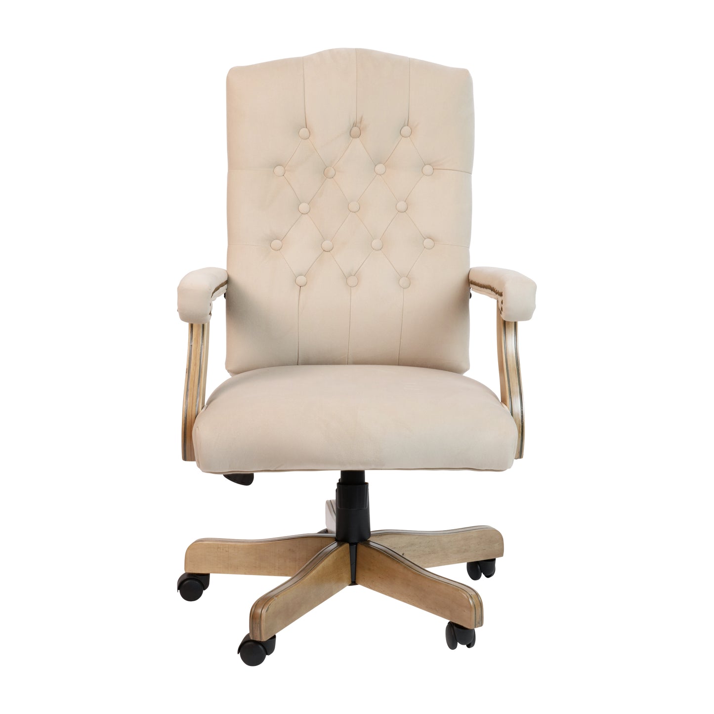 Derrick Ivory Microfiber Classic Executive Swivel Office Chair with Driftwood Arms and Base Ivory Microfiber/Driftwood Frame