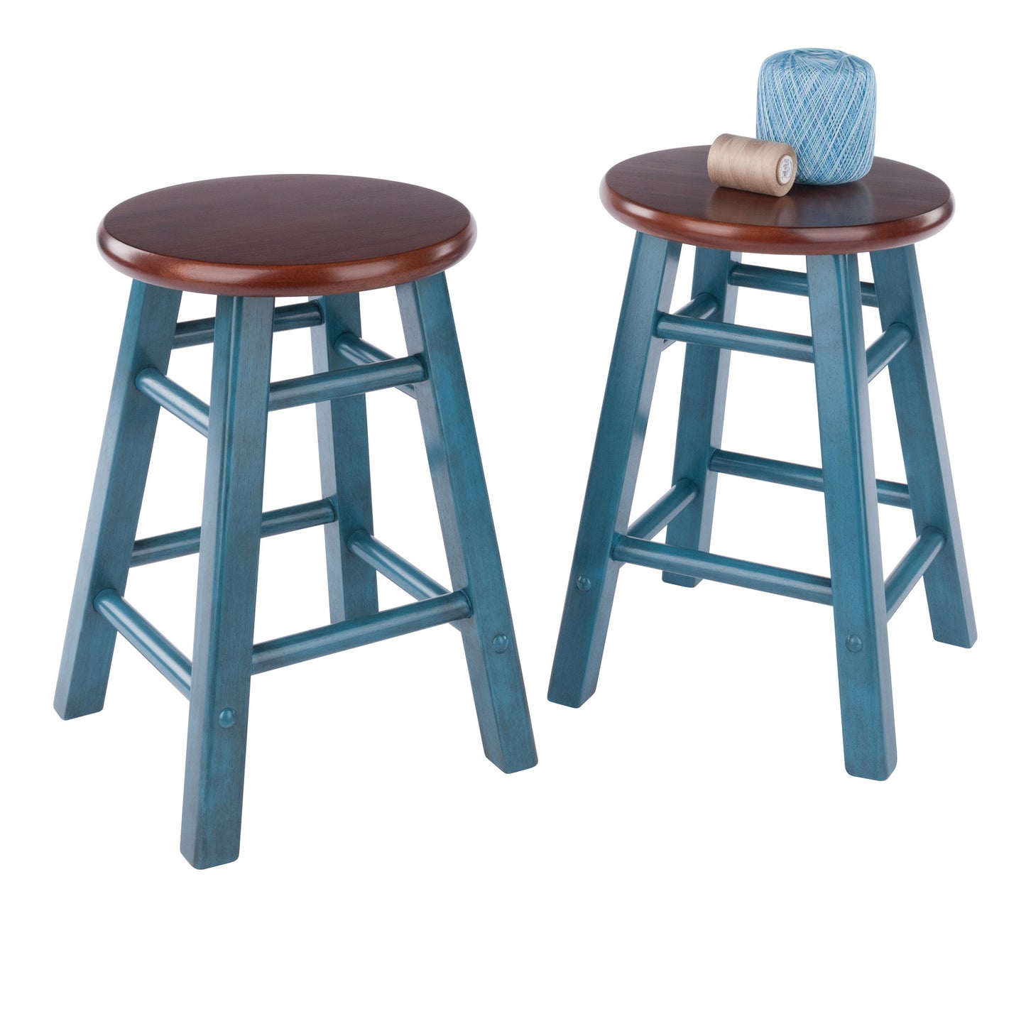 Element 2-Pc Dining Stool Set, Rustic Teal & Walnut