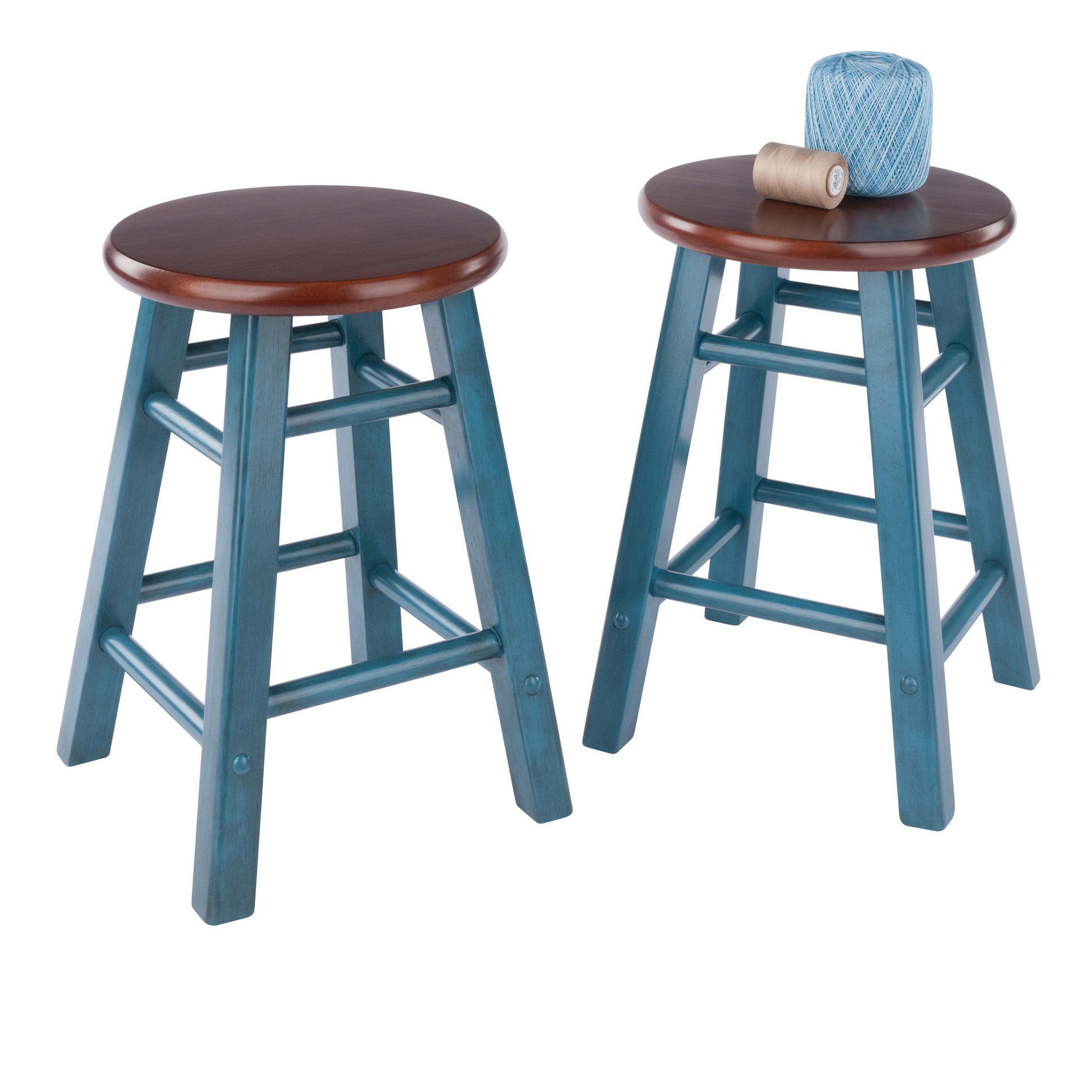 Element 2-Pc Dining Stool Set, Rustic Teal & Walnut