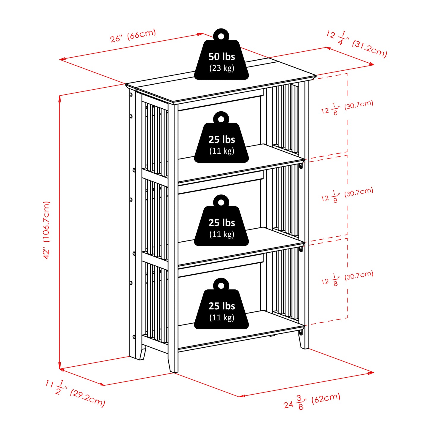 Mission 3-Section Foldable Shelf, Natural