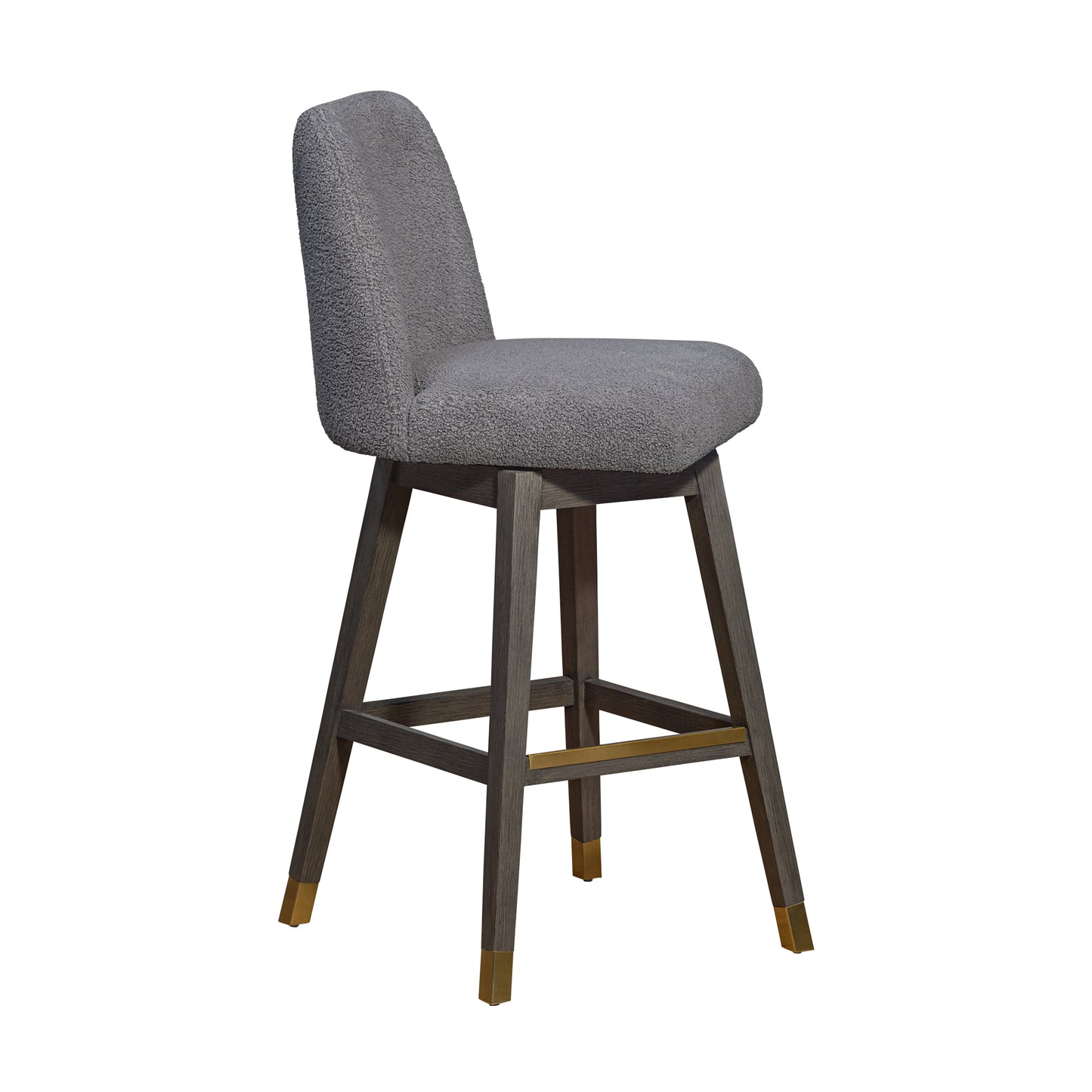 Amalie Swivel Bar and Counter Stool in Oak Wood Finish with Fabric Upholstery