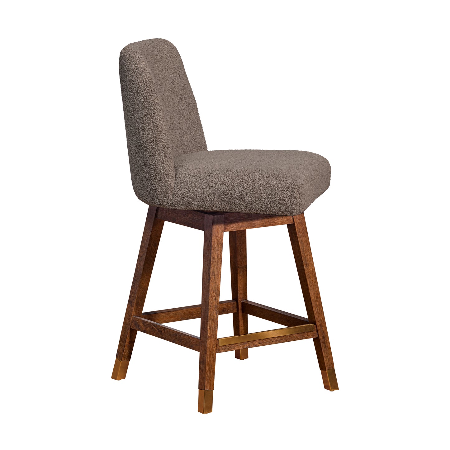 Amalie Swivel Bar and Counter Stool in Oak Wood Finish with Fabric Upholstery