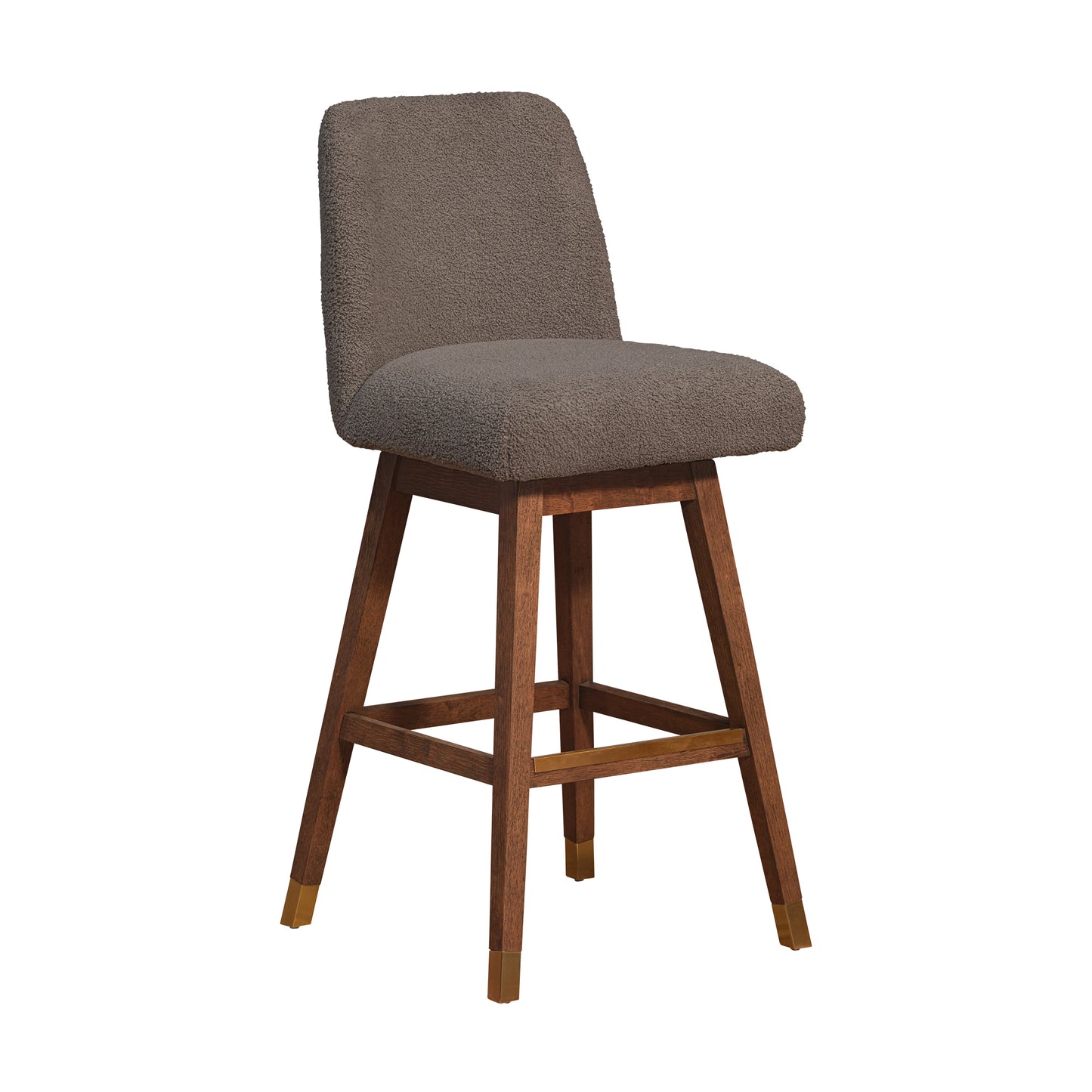 Amalie Swivel Bar and Counter Stool in Oak Wood Finish with Fabric Upholstery