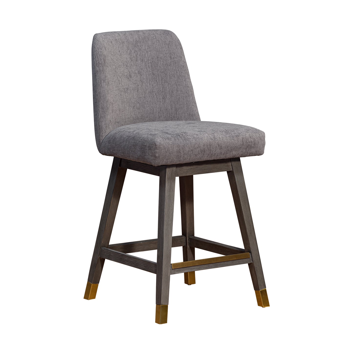 Amalie Swivel Bar and Counter Stool in Oak Wood Finish with Fabric Upholstery