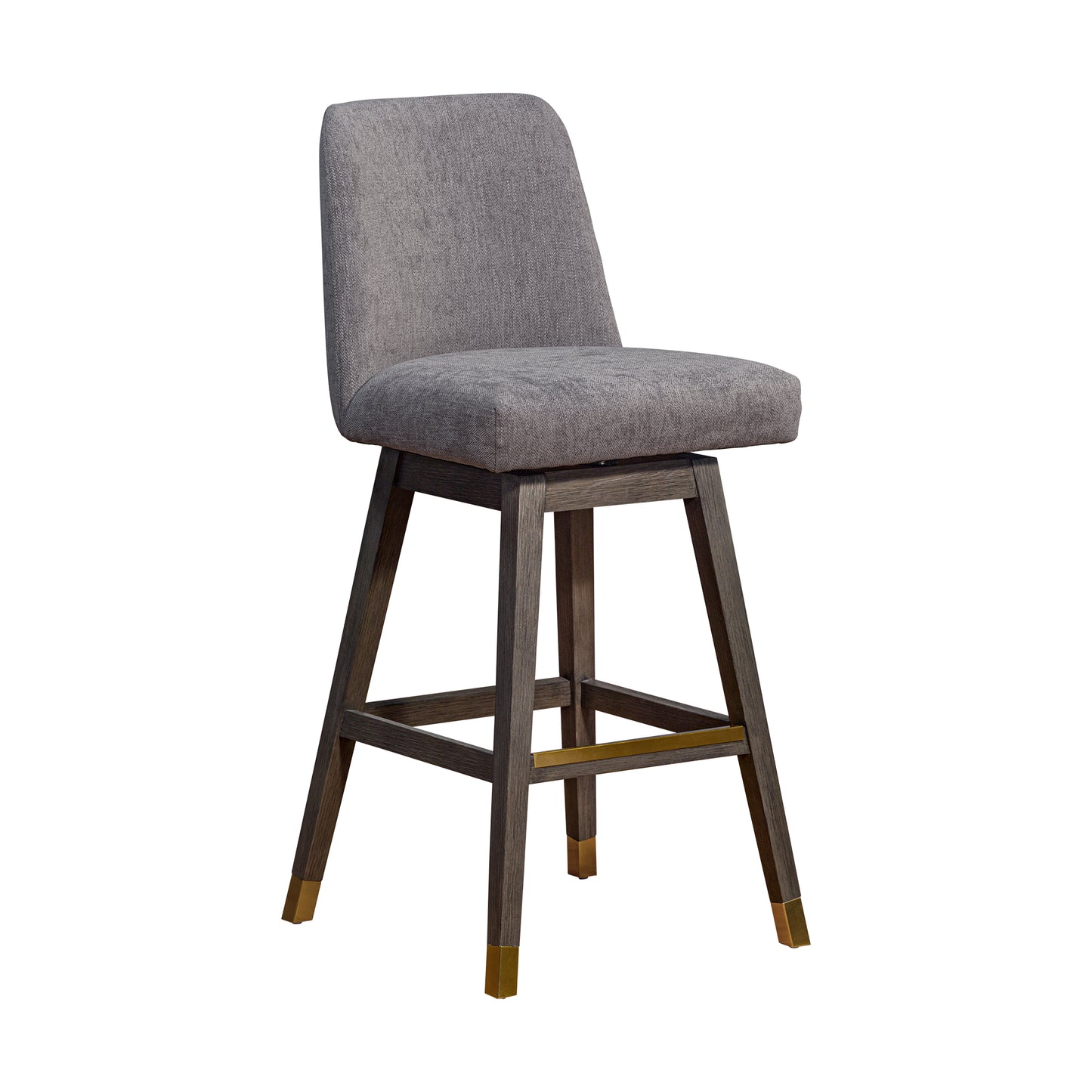 Amalie Swivel Bar and Counter Stool in Oak Wood Finish with Fabric Upholstery