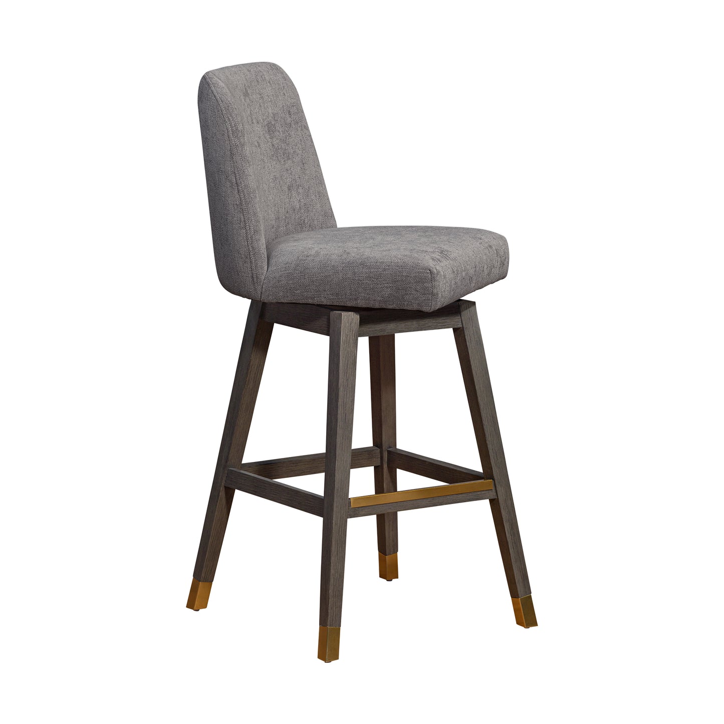 Amalie Swivel Bar and Counter Stool in Oak Wood Finish with Fabric Upholstery
