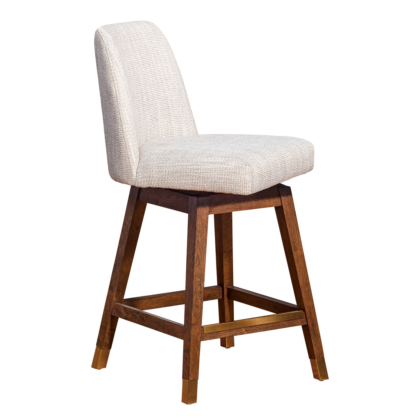 Amalie Swivel Bar and Counter Stool in Oak Wood Finish with Fabric Upholstery