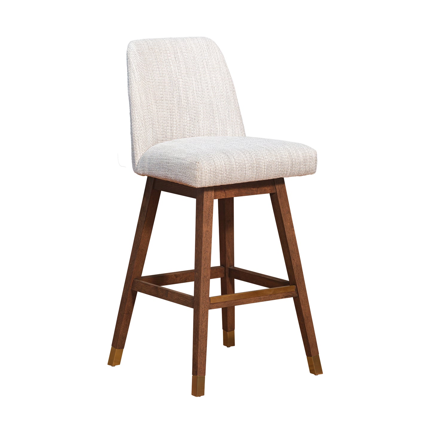 Amalie Swivel Bar and Counter Stool in Oak Wood Finish with Fabric Upholstery